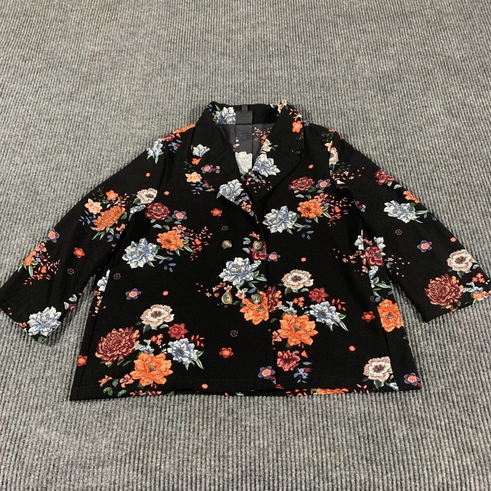 Bobeau Top Womens Large Black Button Up All Over Floral Print Collared Blouse‎